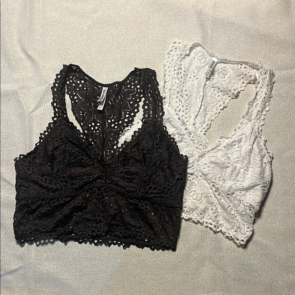 Lace Bralette Set - Black and White